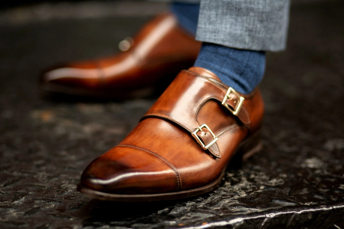 The Burton Double Monk Strap - Brown Brogue Shoes With Suit