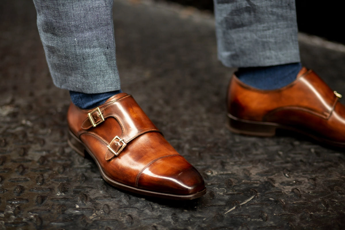 The Burton Double Monk Strap - Brown Brogue Wingtip Shoes