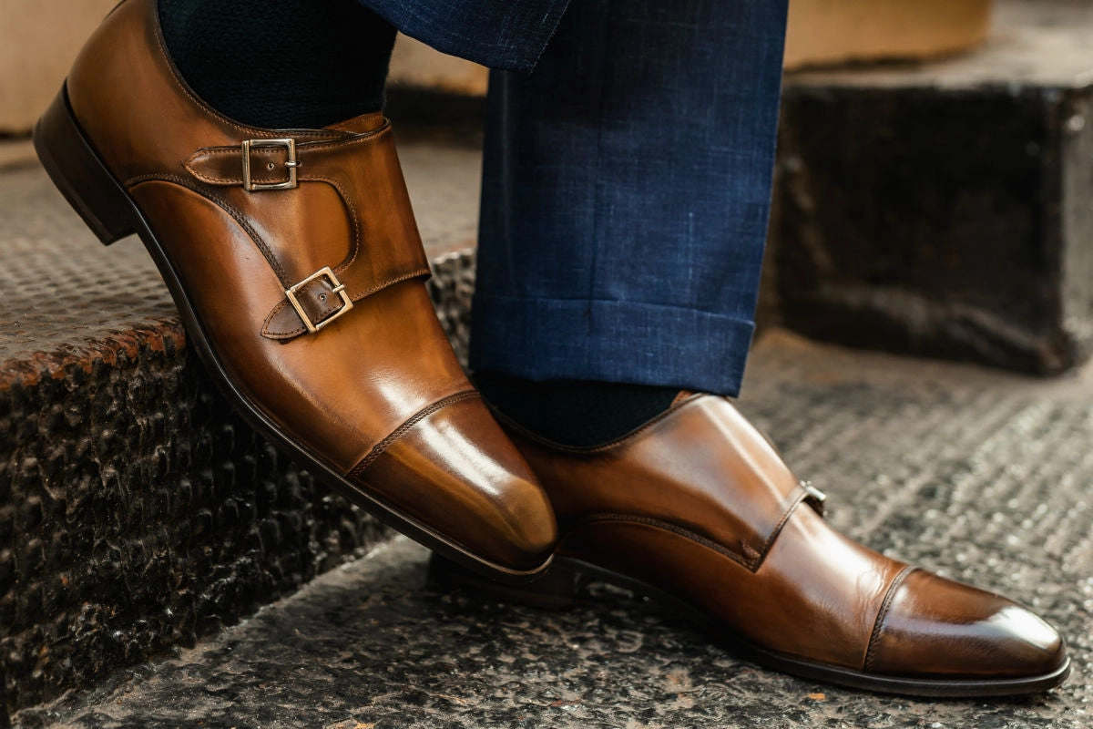 Sherbrooke Brogue Oxford The Burton Double Monk Strap - Brown
