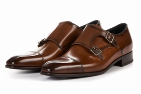 Brogue Boots Rubber Sole The Burton Double Monk Strap - Brown
