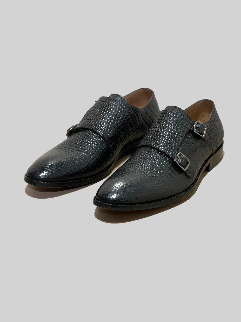 CROC EMBOSSED DOUBLE MONK - BLACK Ladies Brogues