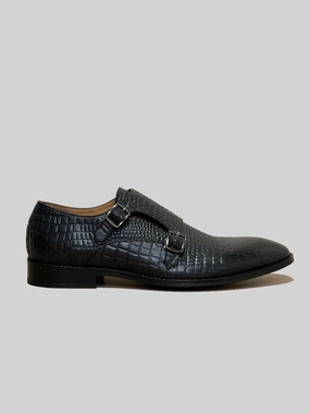 CROC EMBOSSED DOUBLE MONK - BLACK Brogues Men