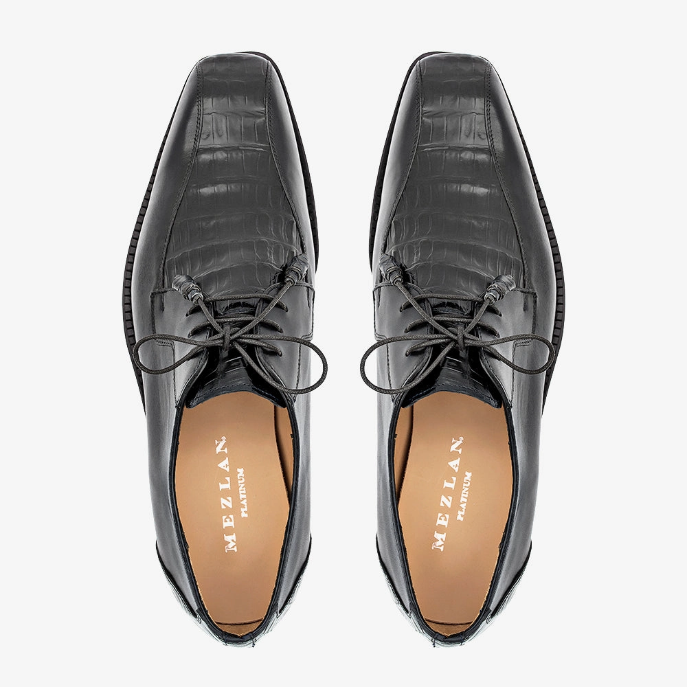 Flat Leather Lace Up Shoes Crocodile/Calf Derby