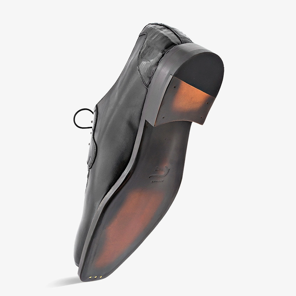 Crocodile/Calf Derby Platform Lace Up Shoes