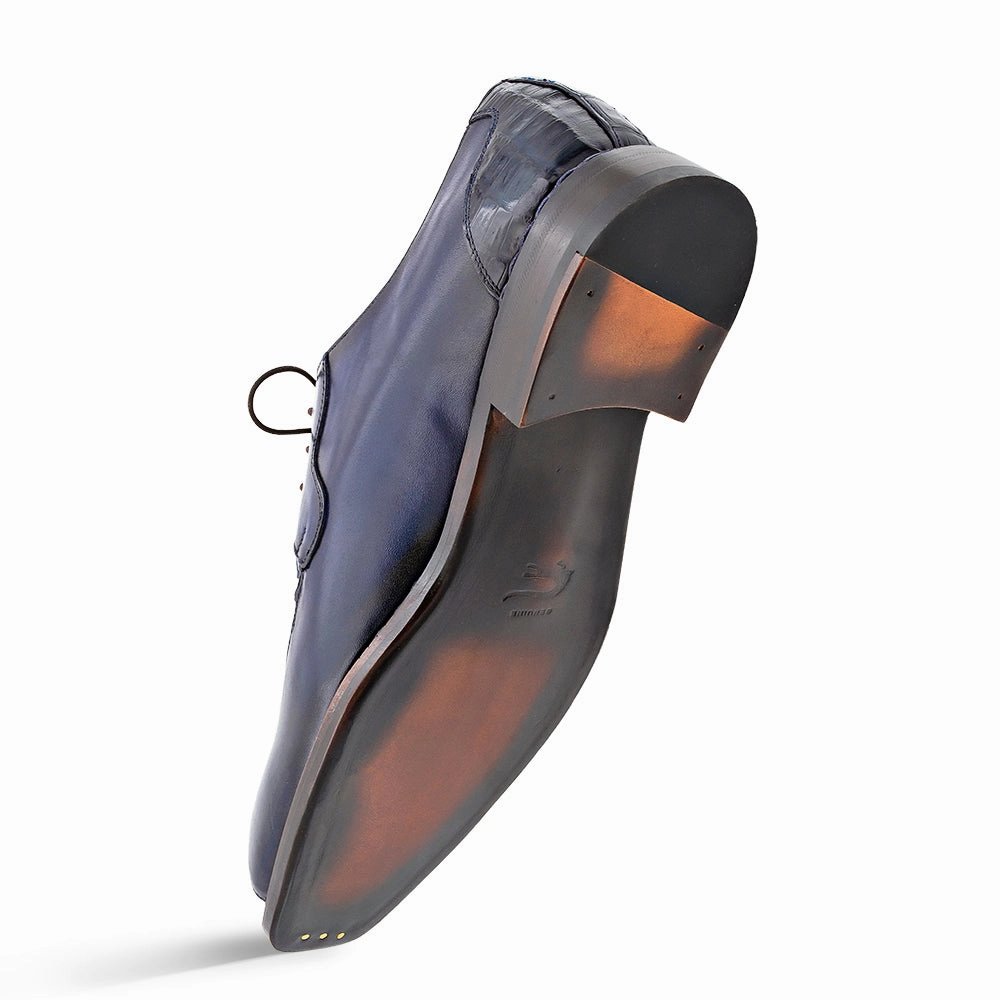 Crocodile/Calf Derby Novick Cap Toe Lace-up Shoes