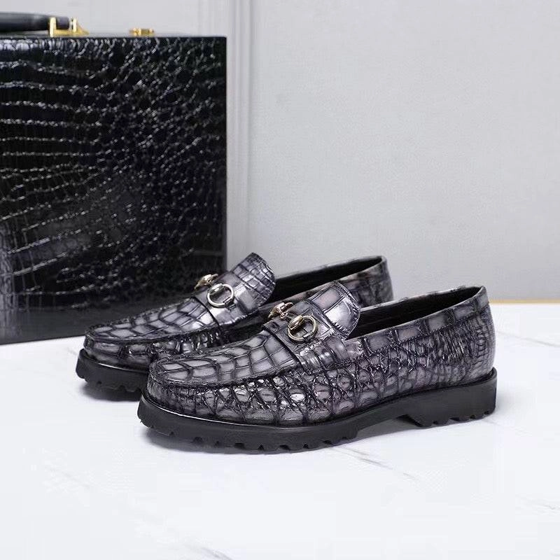 Studded Loafers Crocodile Leather Shoes ,Vintage Grey Crocodile Leather Men's Penny Loafer Dress Shoe