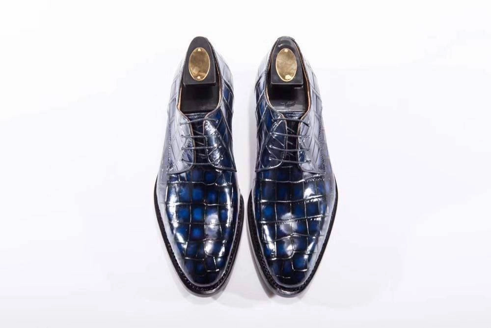 Crocodile Shoes Handmade Men Crocodile Leather Lace-Up Shoes,Mens Dark Blue Crocodile Leather Dress Shoes Dior Brogues