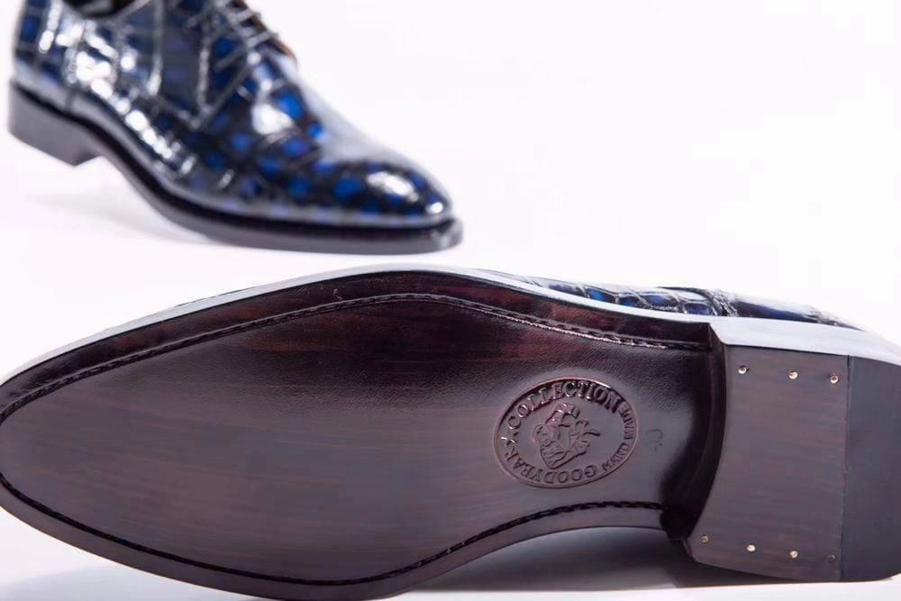 Brogue Boots Fashion Crocodile Shoes Handmade Men Crocodile Leather Lace-Up Shoes,Mens Dark Blue Crocodile Leather Dress Shoes