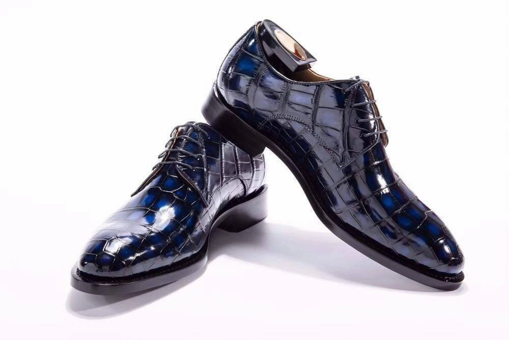 Brogues Kingsman Crocodile Shoes Handmade Men Crocodile Leather Lace-Up Shoes,Mens Dark Blue Crocodile Leather Dress Shoes