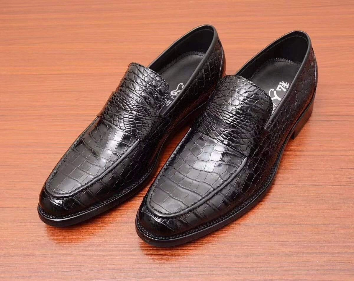Chunky Loafers Crocodile Shoes Mens Crocodile Leather Casual Loafer Drive Shoes Black