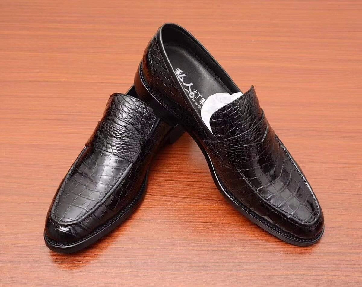 Crocodile Shoes Mens Crocodile Leather Casual Loafer Drive Shoes Black Loafers And Legends