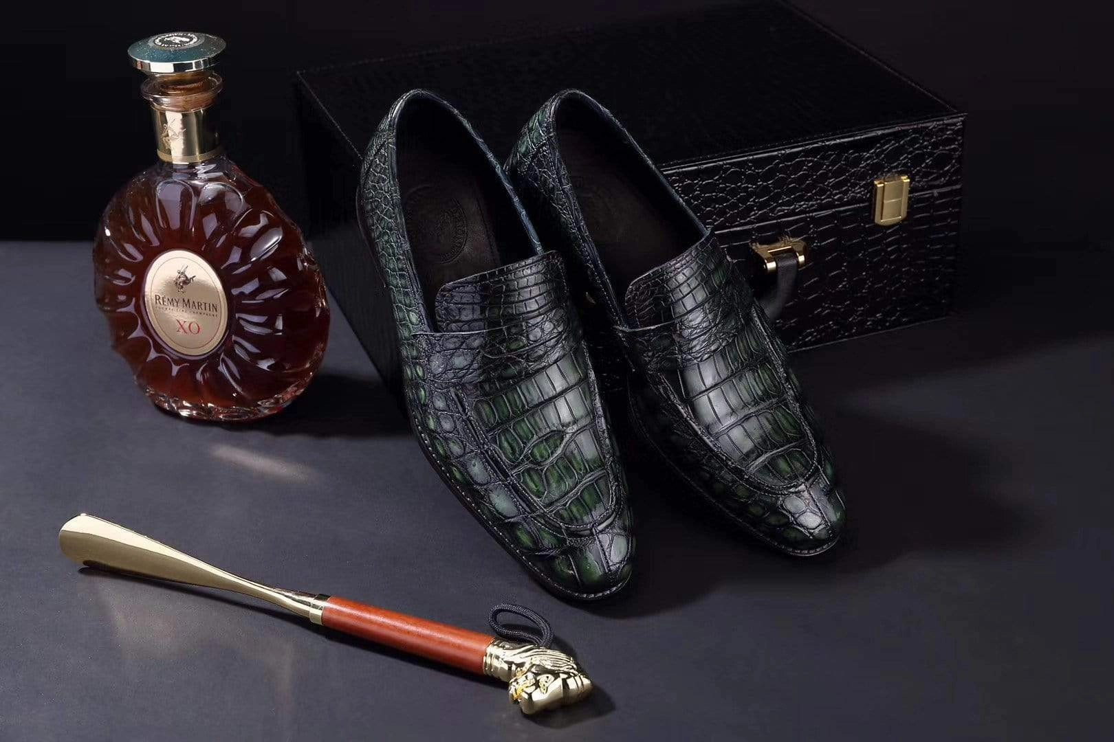 Navy Suit With Loafers Crocodile Shoes Mens Crocodile Leather Penny Loafer Shoes Vintage Green