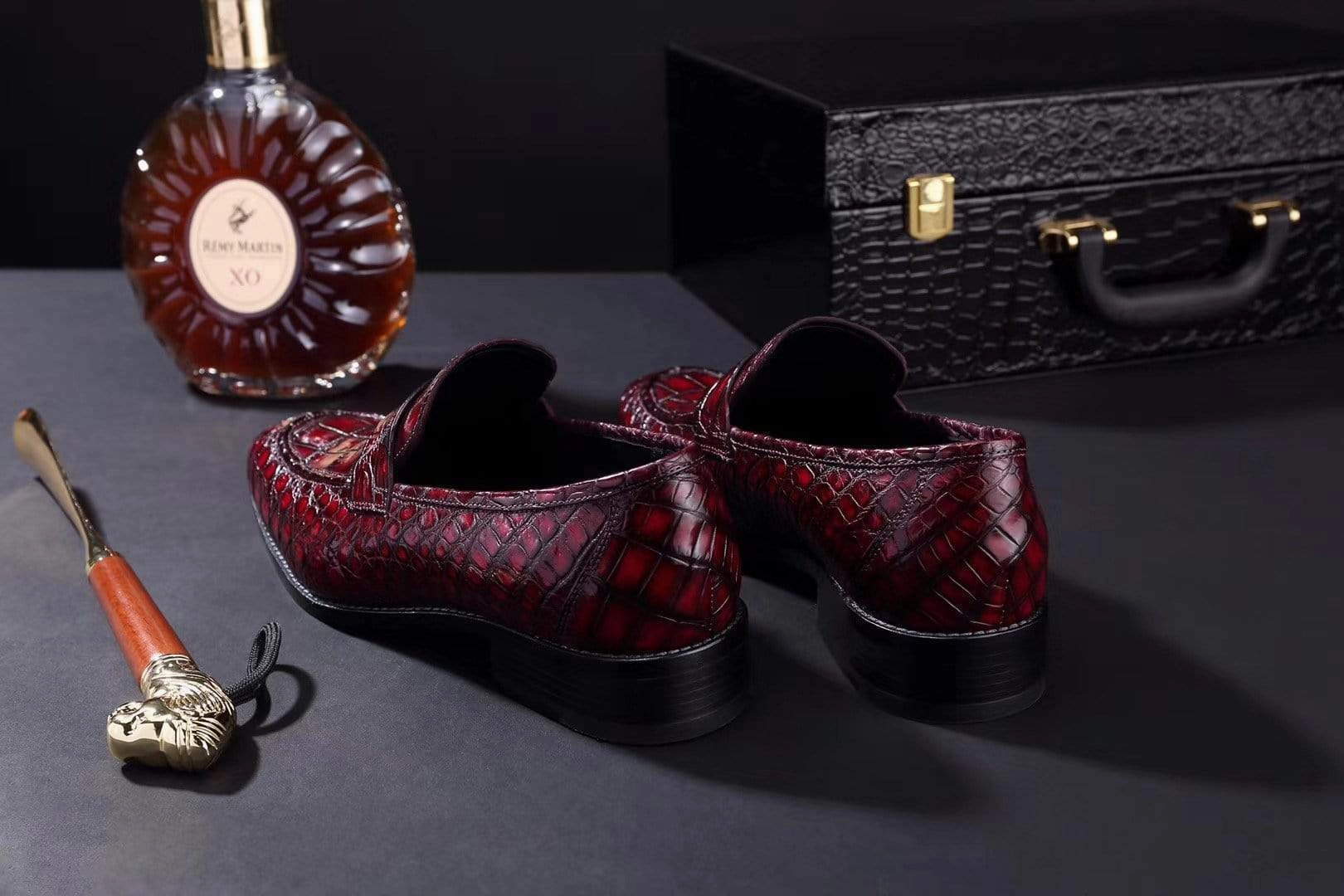 Ermenegildo Zegna Loafers Crocodile Shoes Mens Crocodile Leather Penny Loafer Shoes Vintage Wine Red