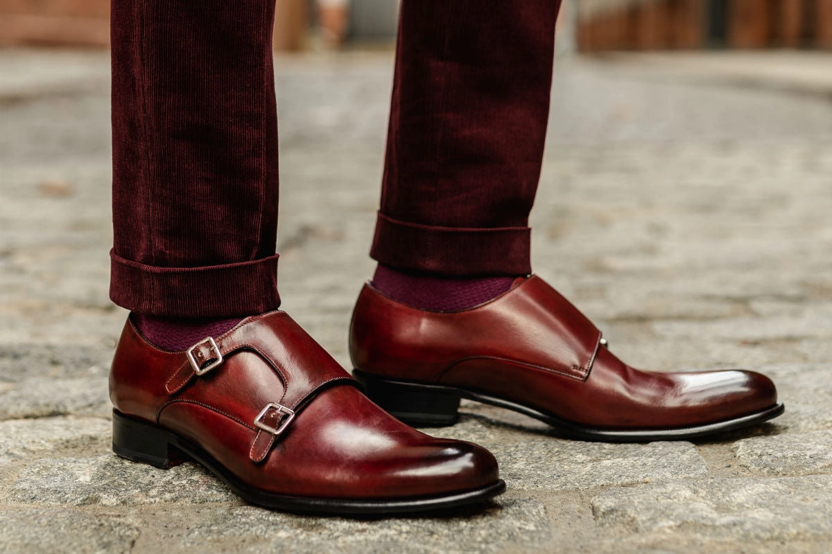 Wide Fit Brogue Shoes The Poitier Double Monk Strap - Oxblood