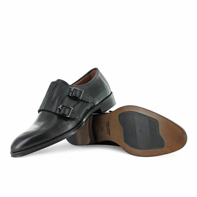 D257 - Black Leather Double Monk Air Force One Brogue