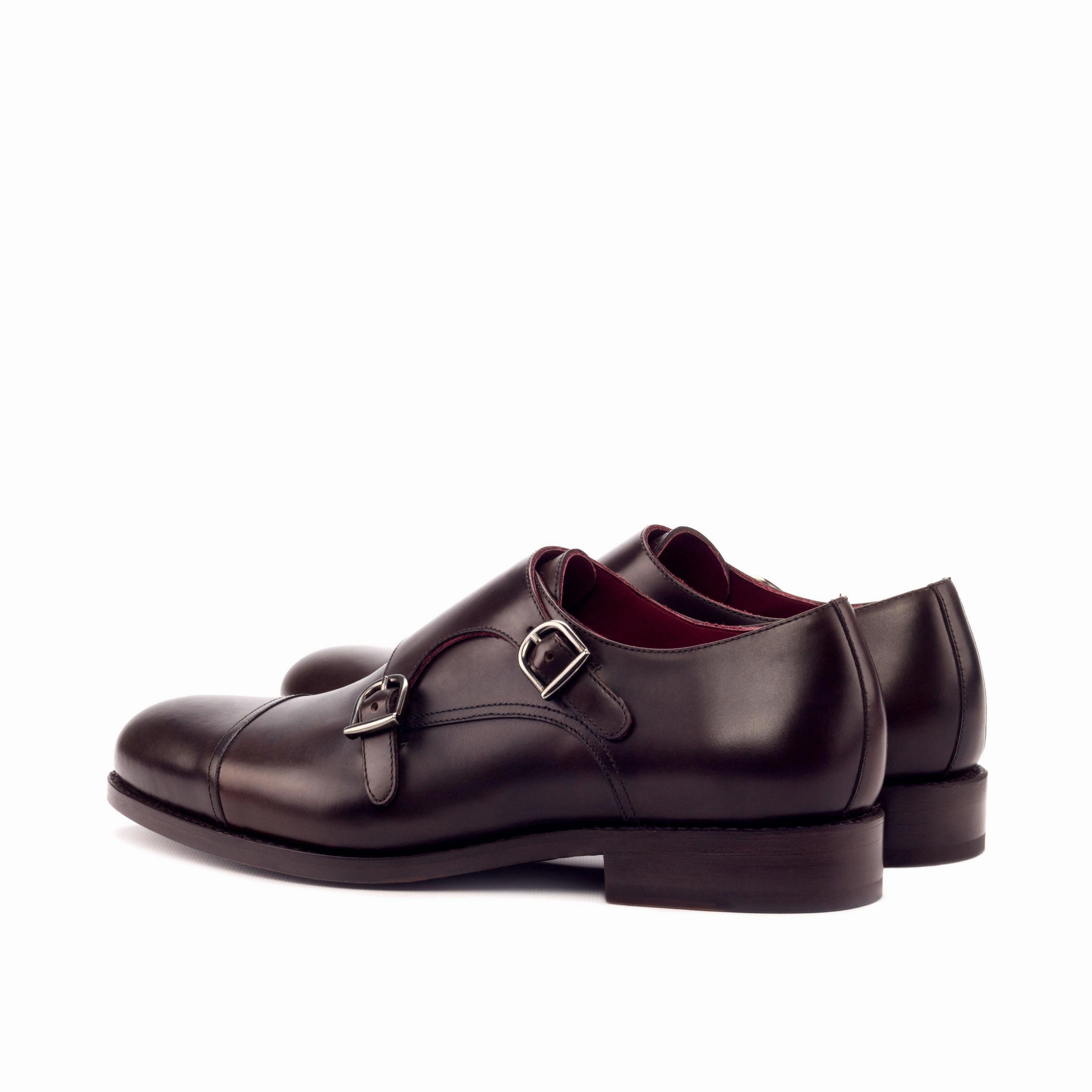 Dark Brown Leather Double Monk White Brogues