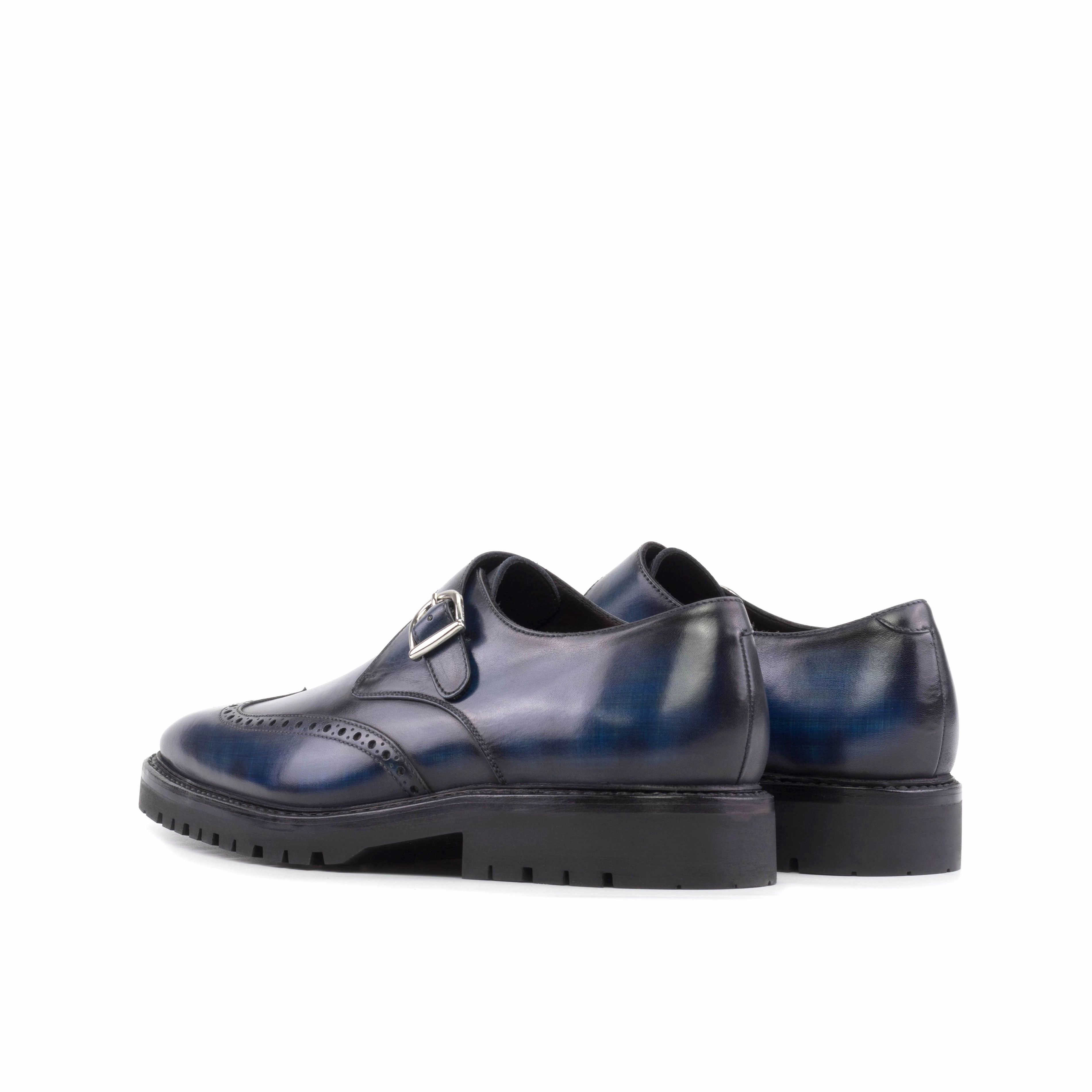 Denim Blue Patina Leather Single Monk Shoes Ladies Brogue