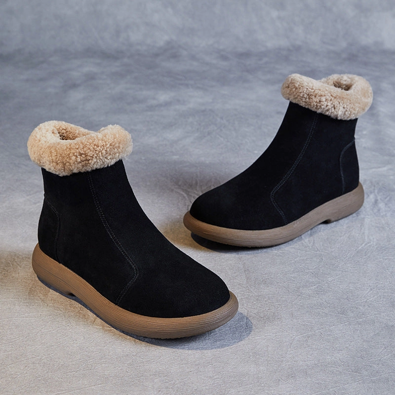 Women Retro Minimalism Solid Suede Flat Snow Boots Best Tread For Snow Boots