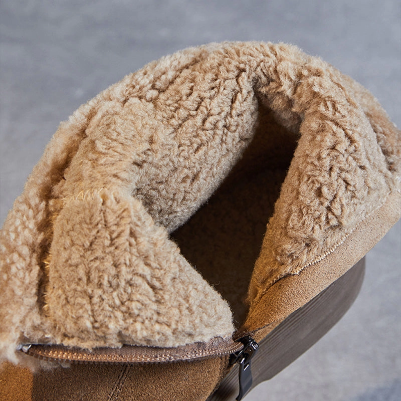 Women Retro Minimalism Solid Suede Flat Snow Boots Square Toe Snow Boots