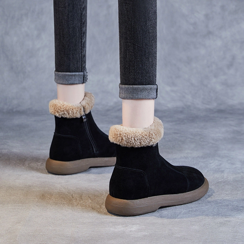 Snow Boots Extra Wide Women Retro Minimalism Solid Suede Flat Snow Boots