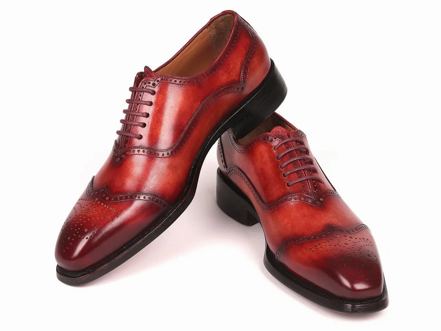 Paul Parkman Men's Goodyear Welted Oxford Shoes in Reddish Brown Metallic Silver Oxfords