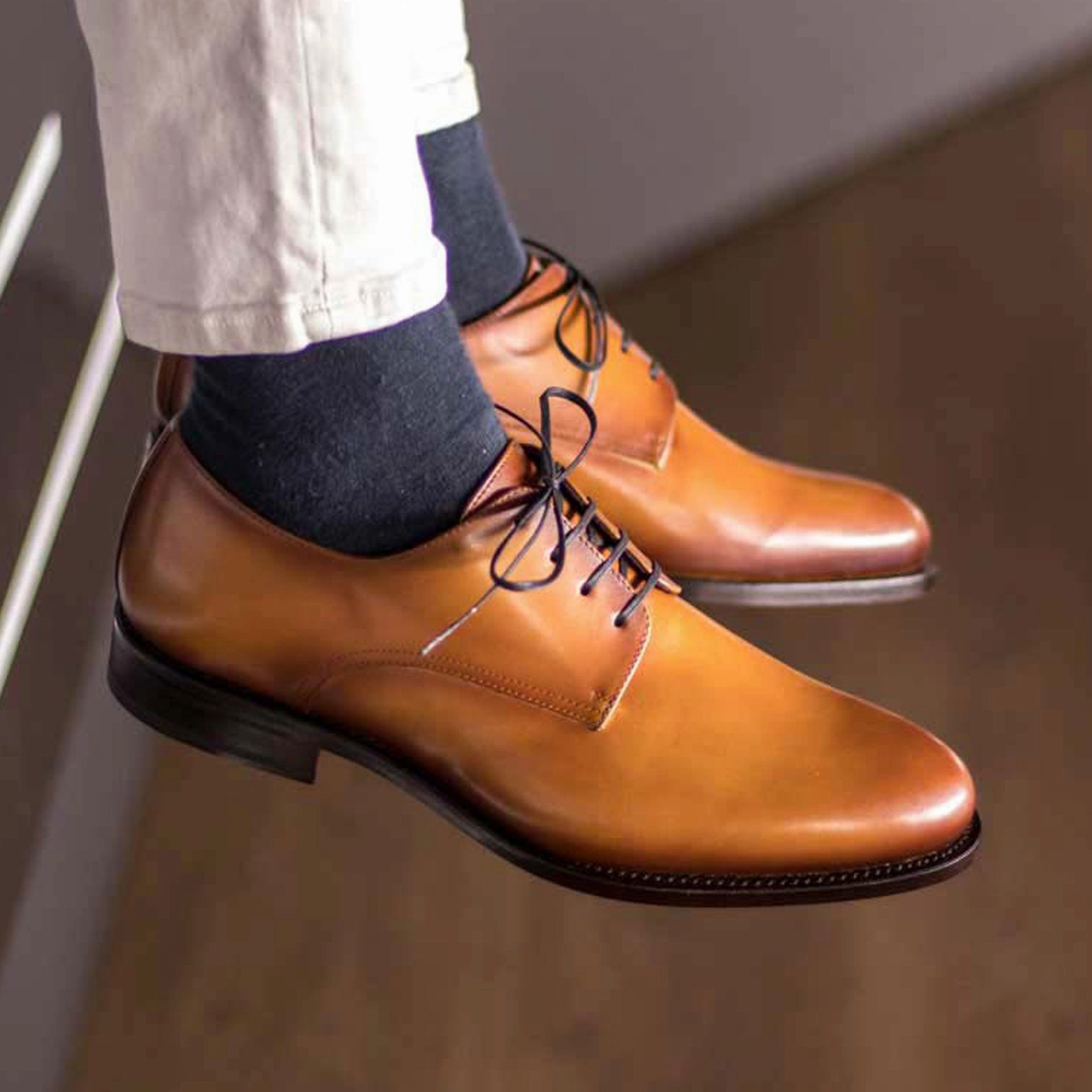 Derby cognac box calf Mens Canvas Lace Up Shoes