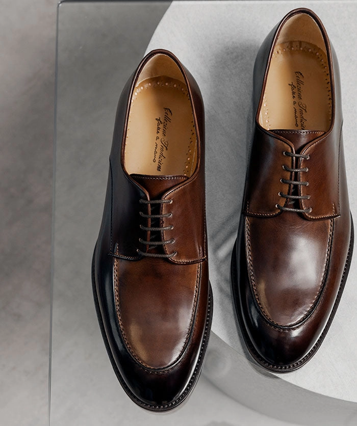 Derby MASSIMO Marron Patin Panelled Lace Up Casual Shoes