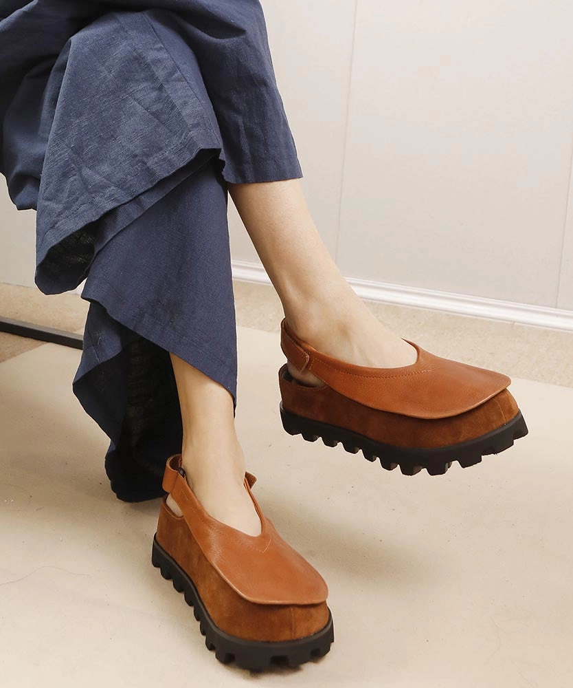 Original Design Handmade Brown Splicing Platform Flat Shoes YC030 Sarah Jessica Parker Shoes Mary Janes