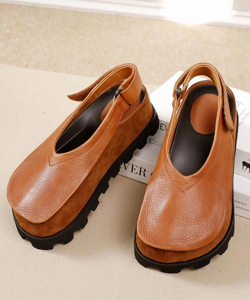 Original Design Handmade Brown Splicing Platform Flat Shoes YC030
