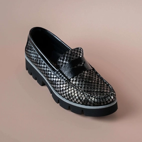 High End Loafers Di Chenzo - 9351 Black/Silver Houndstooth Loafer