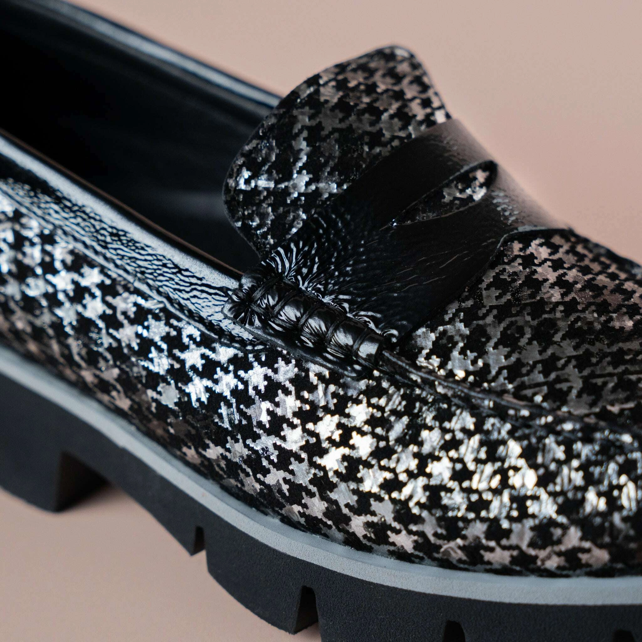 Loafers History Di Chenzo - 9351 Black/Silver Houndstooth Loafer
