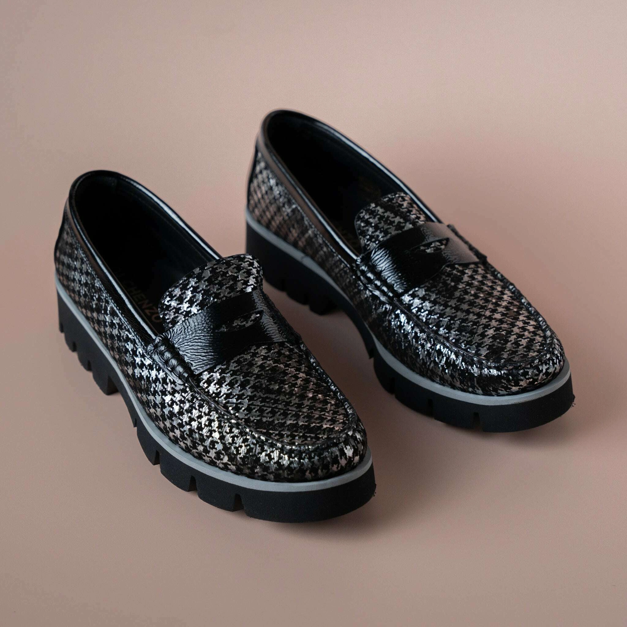 Di Chenzo - 9351 Black/Silver Houndstooth Loafer Nubuck Loafers