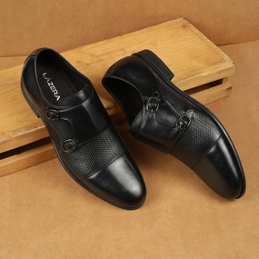 Dominio Double Monk Strap Shoes Black - 13-7025 Brogue Bex