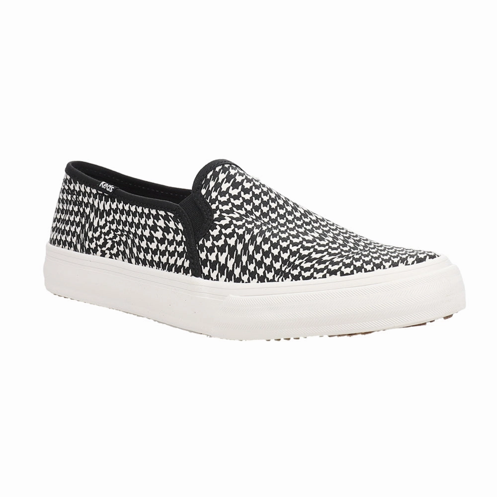 Slip On Fur Lined Shoes Double Decker Canvas Houndstooth Slip On Sneakers