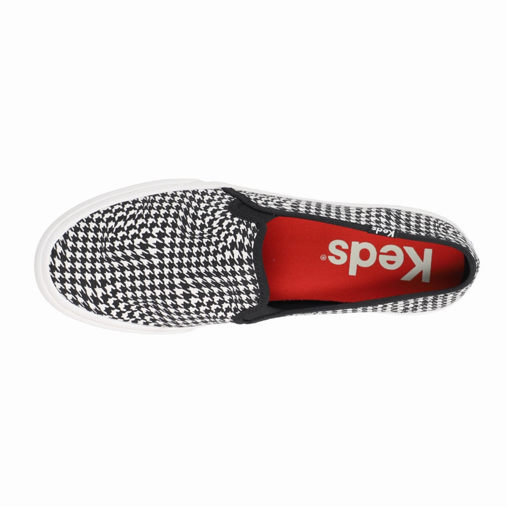 Double Decker Canvas Houndstooth Slip On Sneakers Black Canvas Slip On Sneakers