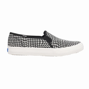 Slip On Shoes For Elderly Woman Double Decker Canvas Houndstooth Slip On Sneakers