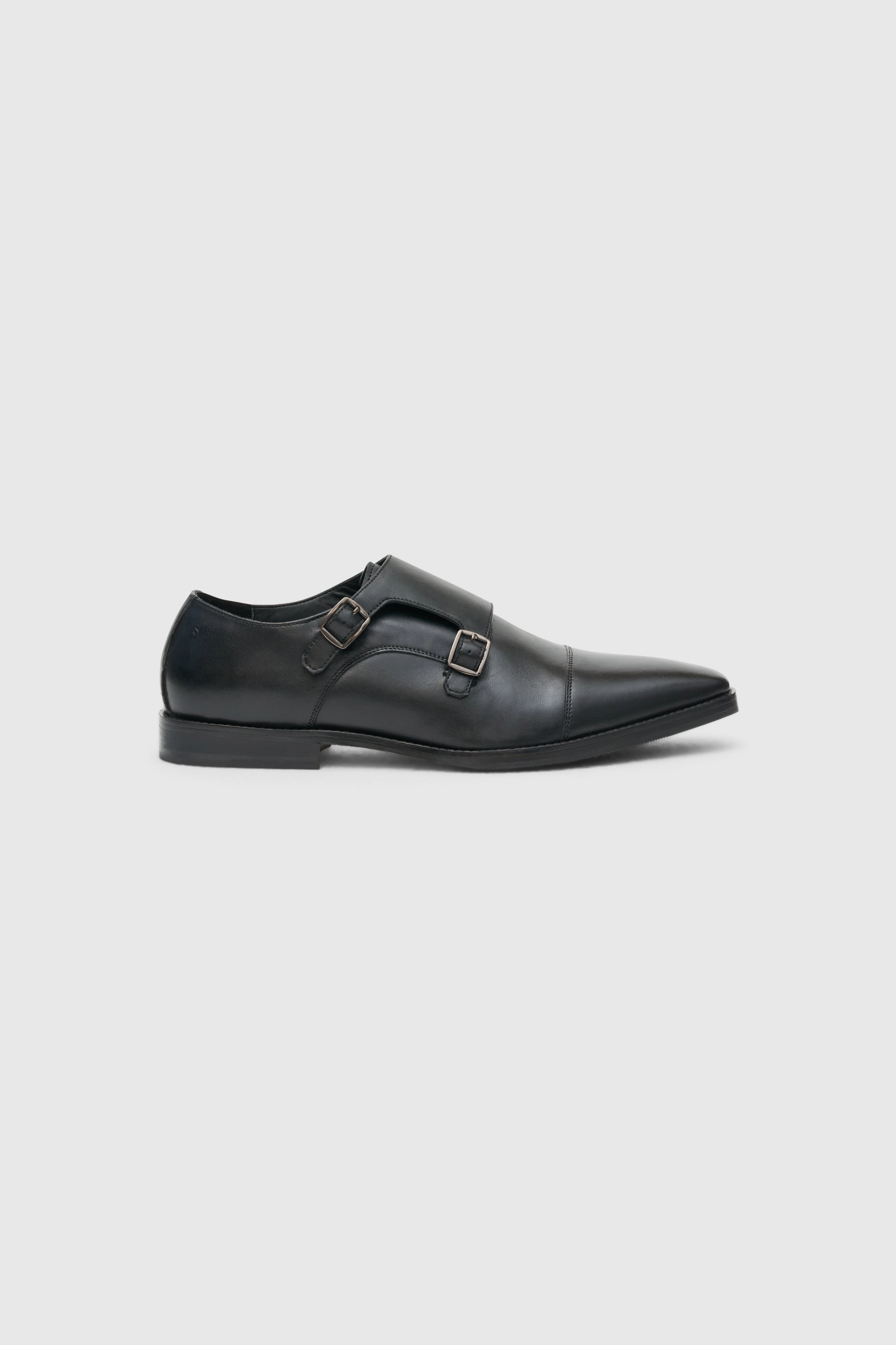 Brogue Style Ankle Boots Double Monk Strap Black Shoes