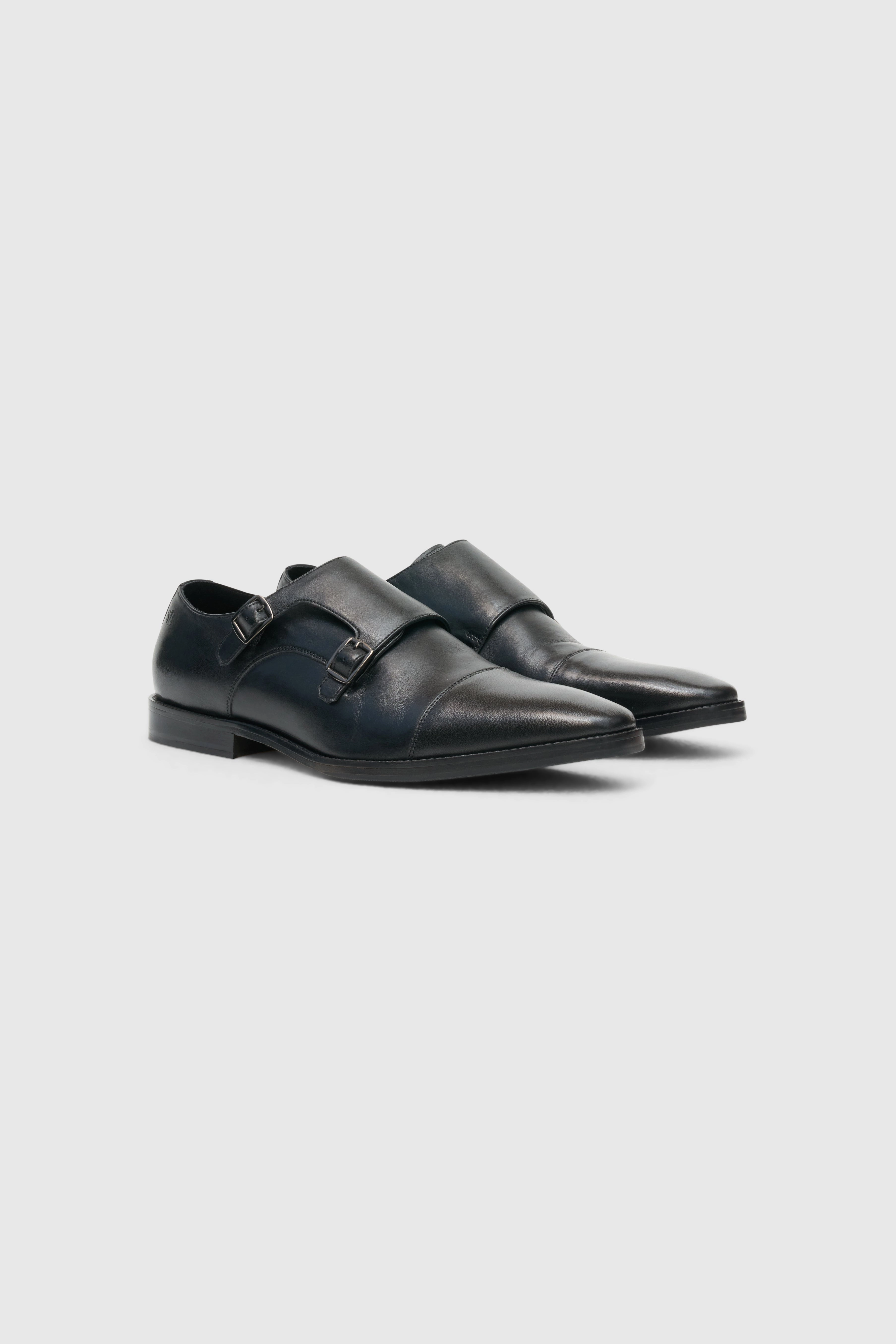 Double Monk Strap Black Shoes Oxford Half Brogue