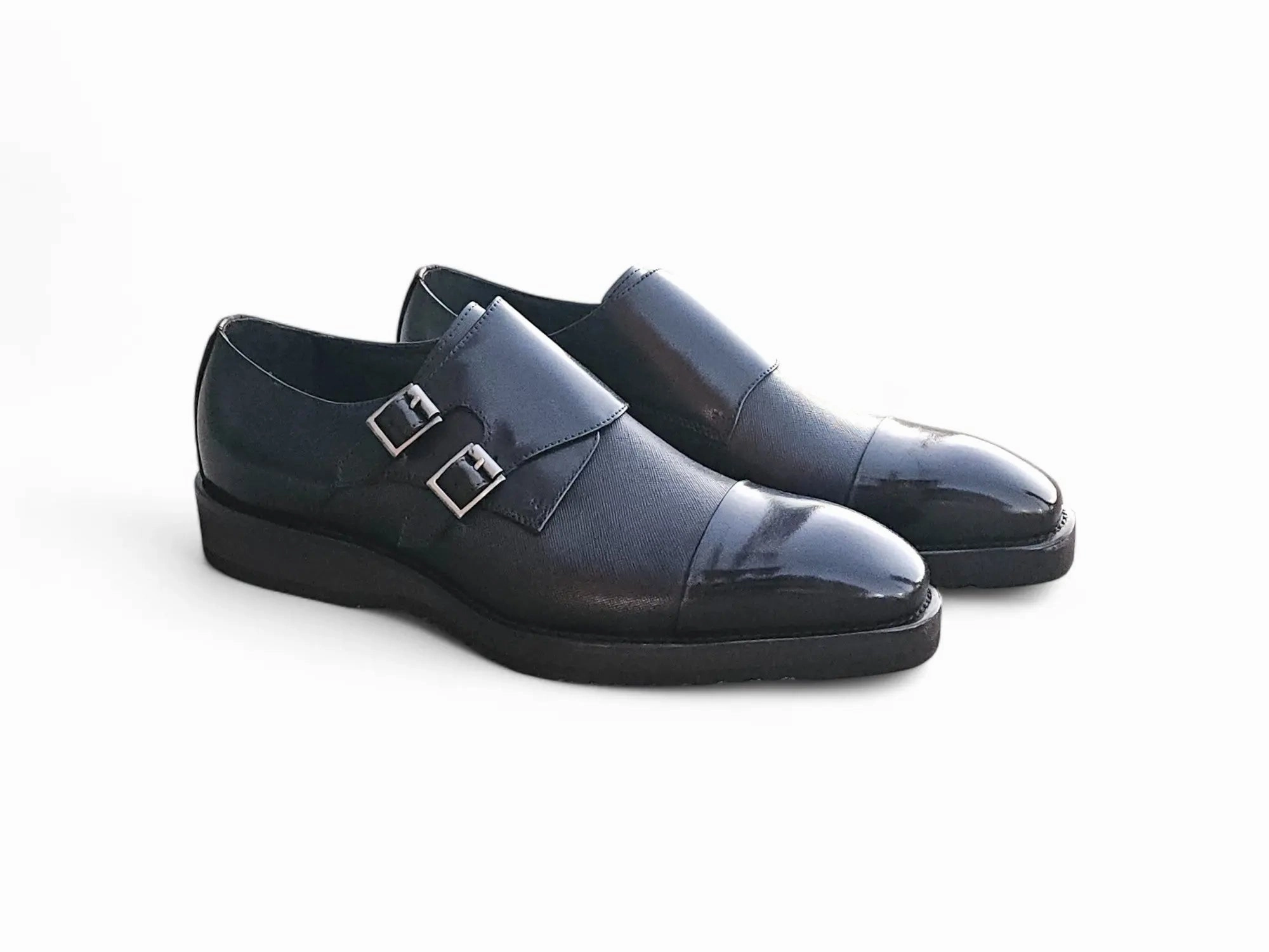Piralle Leather Oxford Brogues Double Monk Strap Burnished Loafer