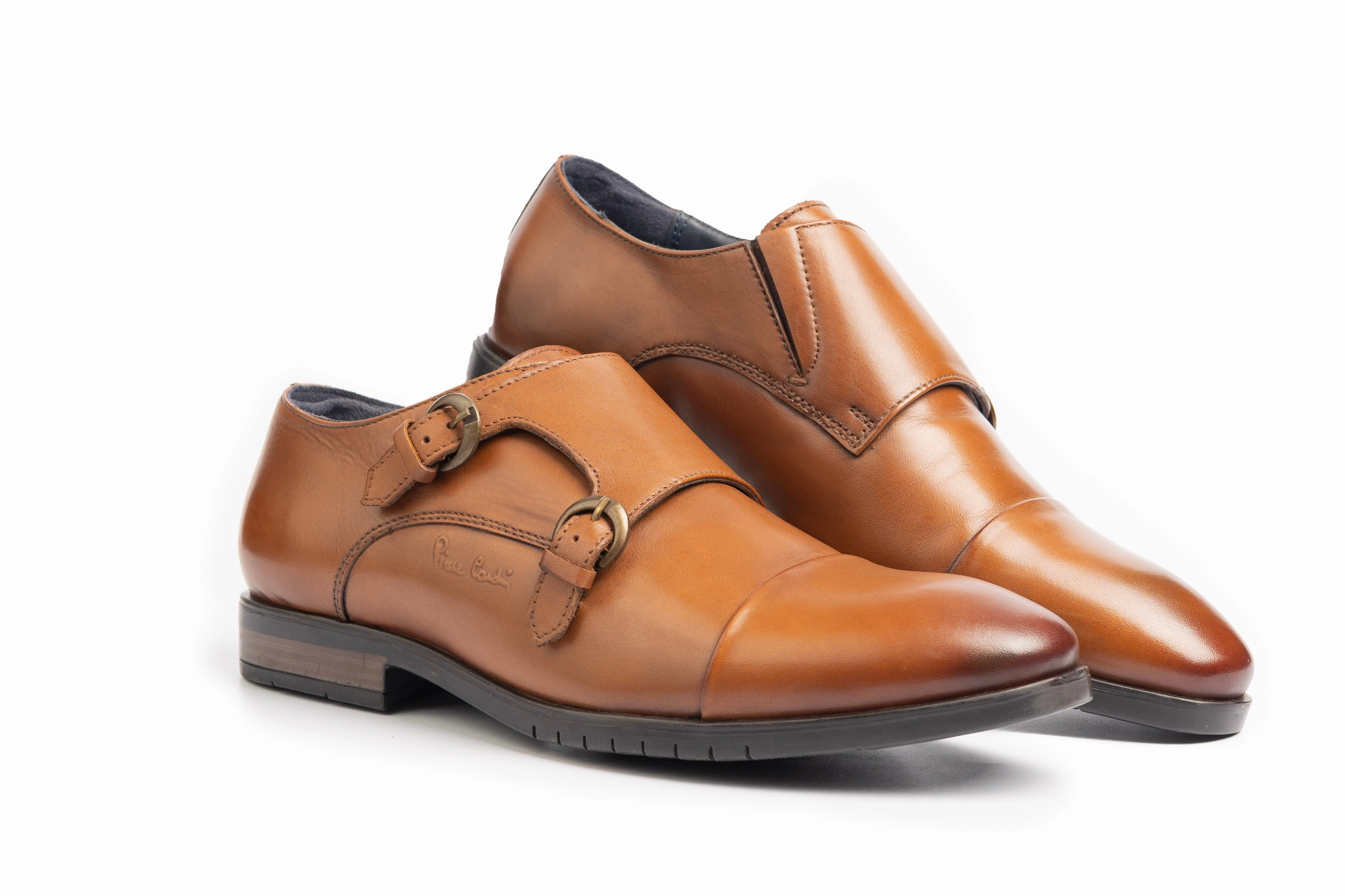 Brogue Style Double Strap Cognac Monk