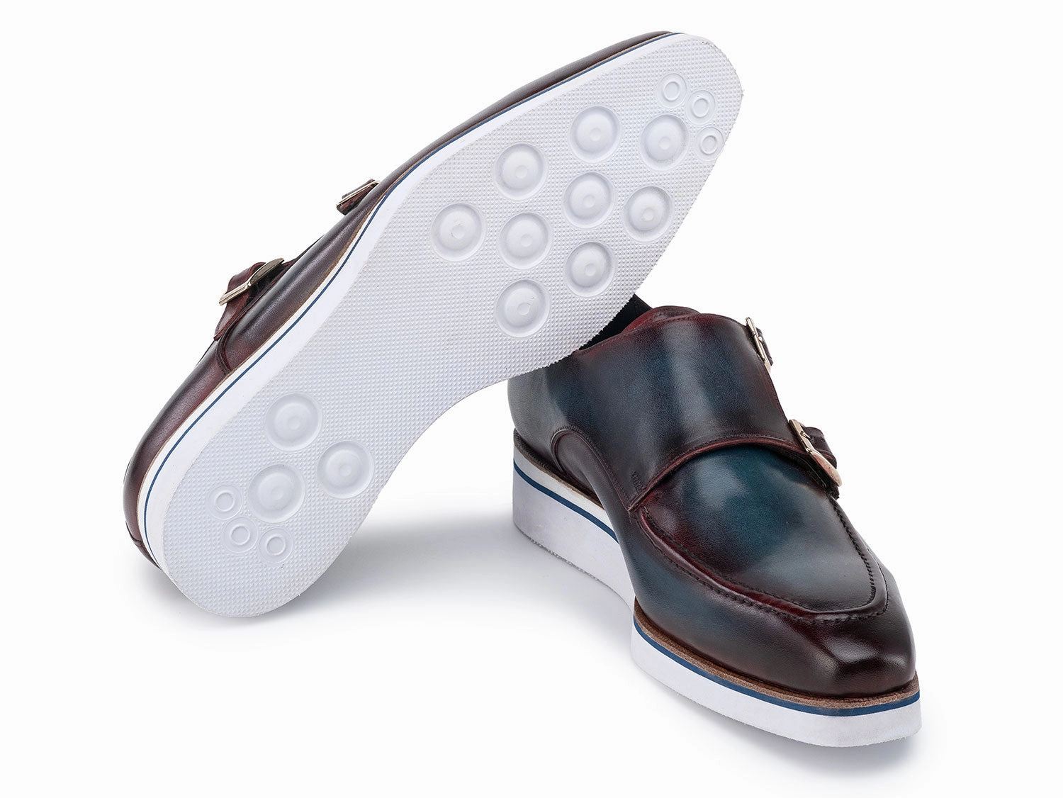 Paul Parkman Men's Smart Casual Monkstraps Blue and Bordeaux Patina (ID#189-BLU-BRD) Donna Brogue Geox