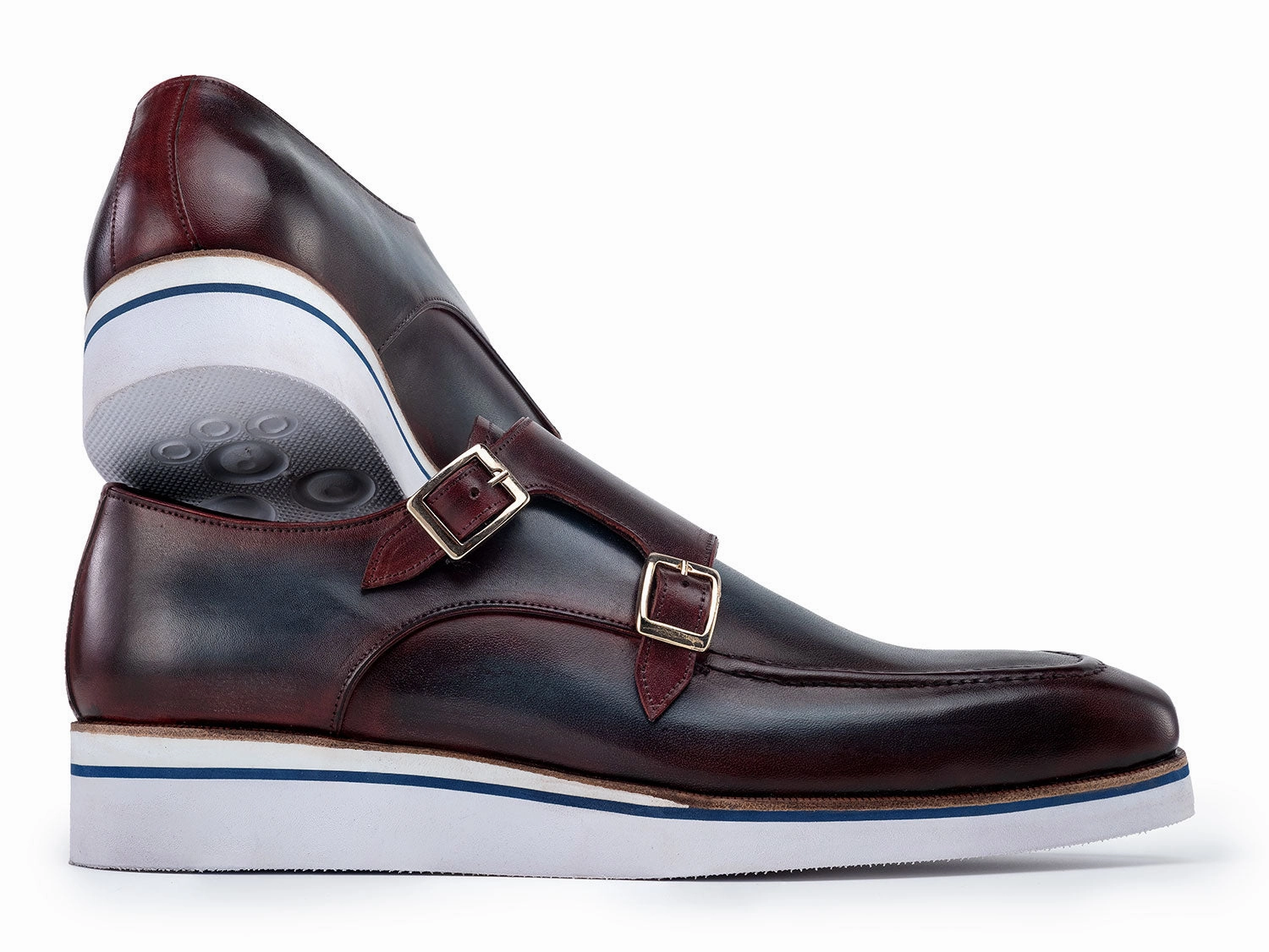 Paul Parkman Men's Smart Casual Monkstraps Blue and Bordeaux Patina (ID#189-BLU-BRD) Brobrogues