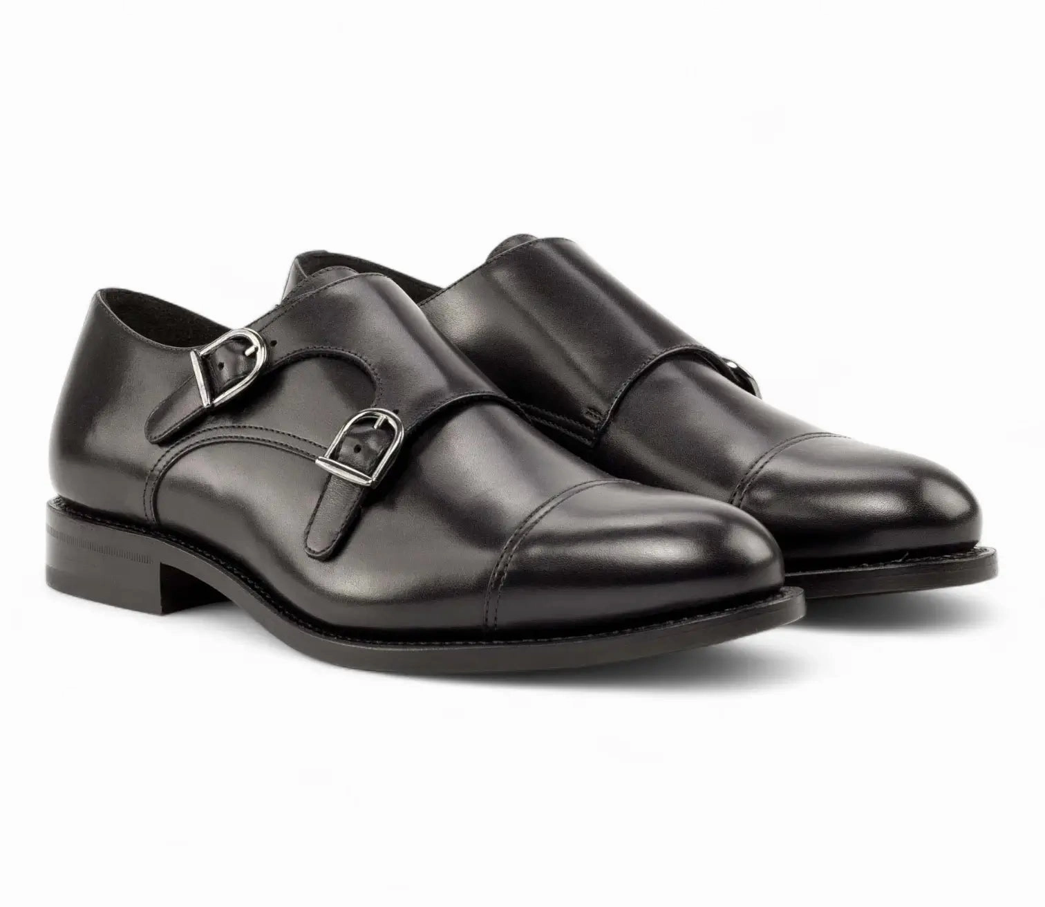 Brogues Shoes Black Double Monk