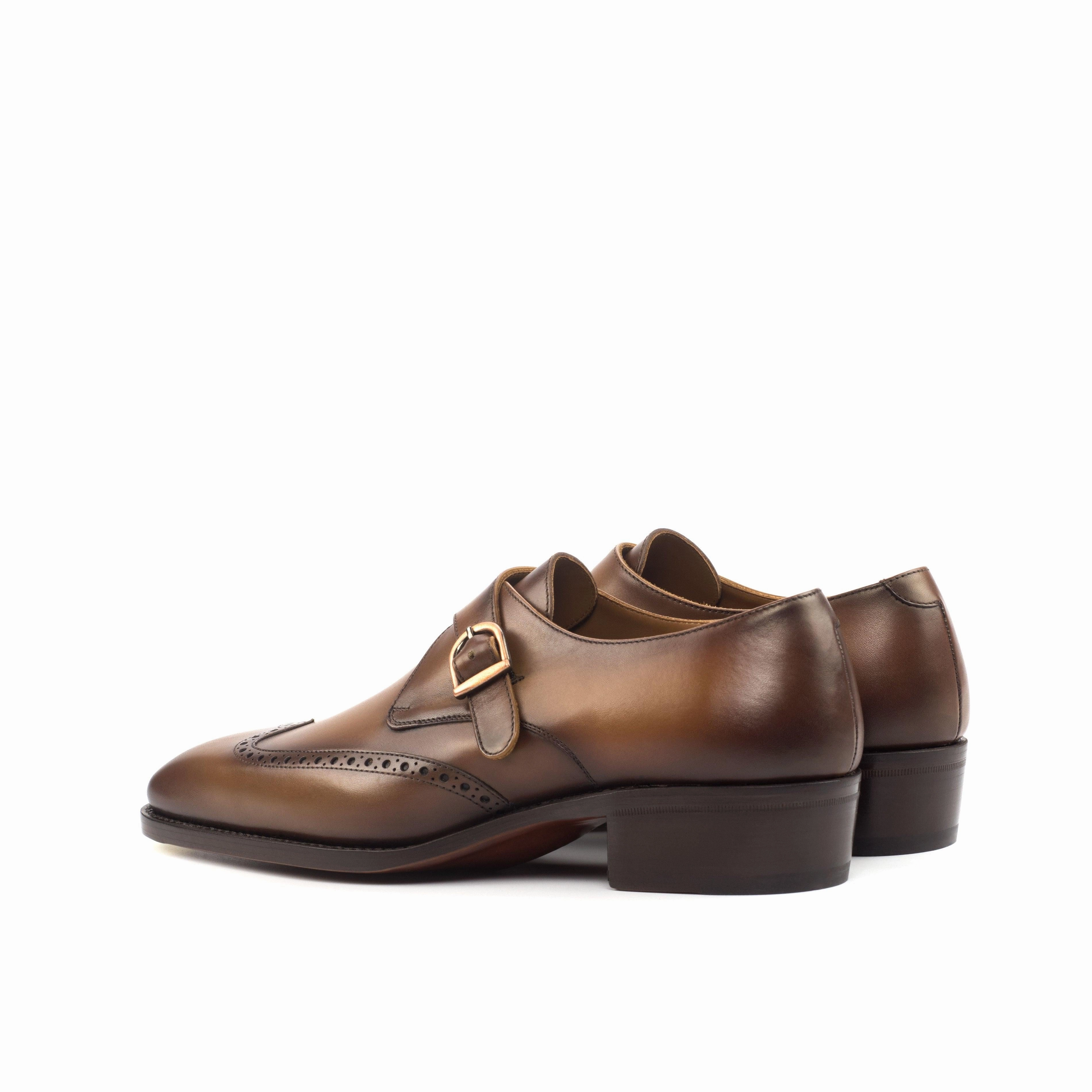 Burnished Cognac Leather Single Monk Shoes Brogues 2024