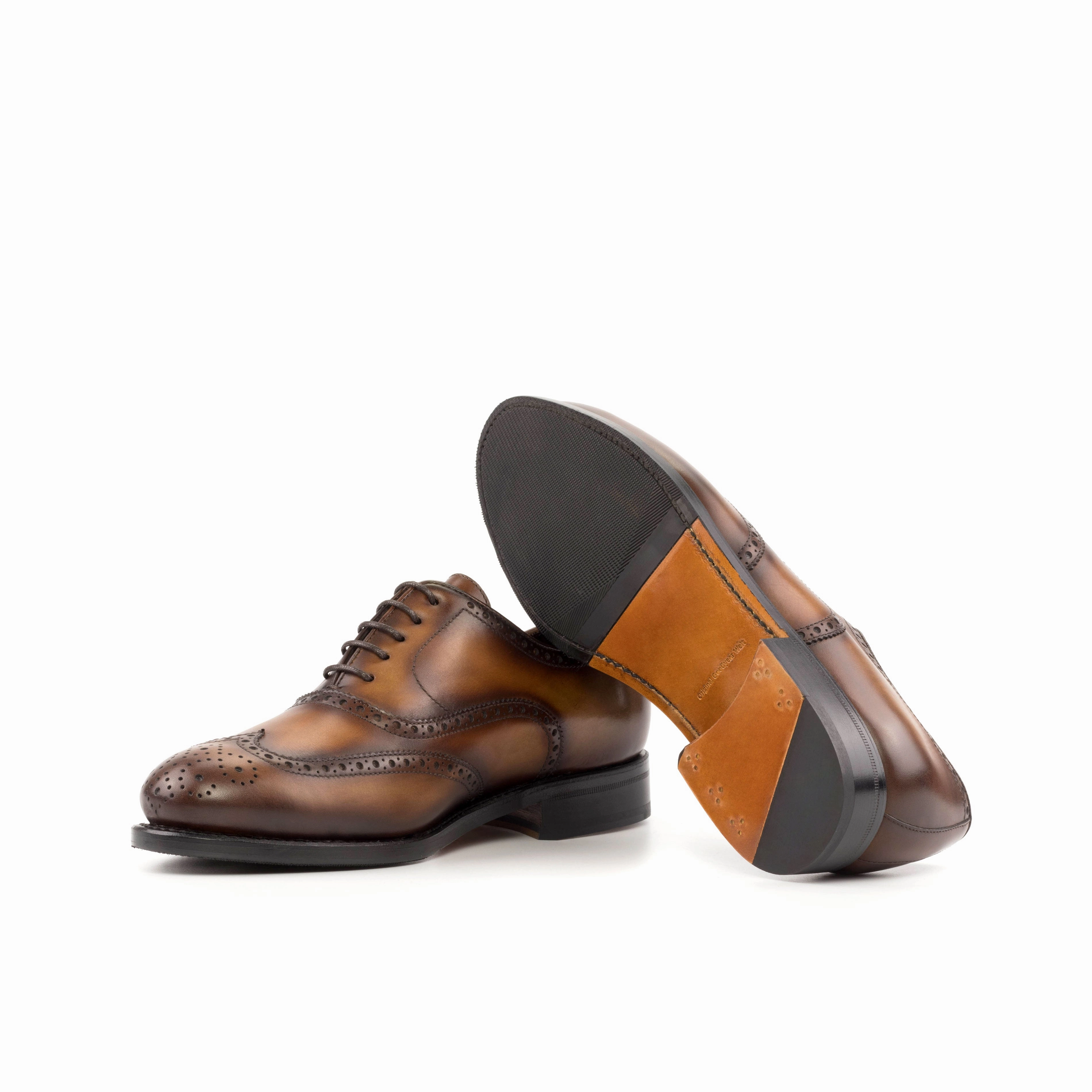 British Brogues Shoes Burnished Medium Brown Calf Leather Brogue Shoes