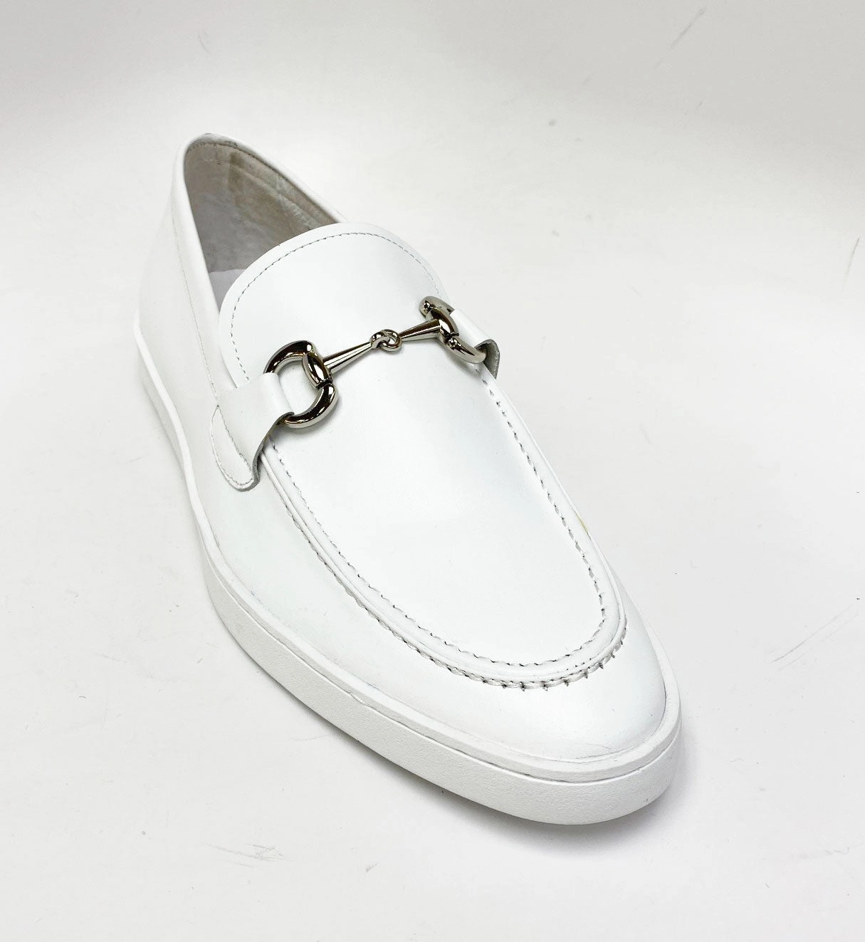 Skeleton Slip On Sneakers Calfskin Slip-On Horsebit Loafer White
