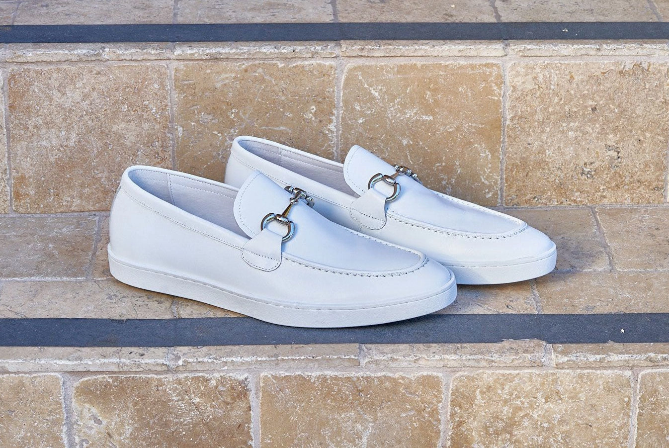 Calfskin Slip-On Horsebit Loafer White Rubber