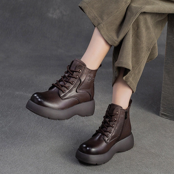 Liners For Snow Boots Women's Retro Plain Leather Platform Ankle Snow Boots