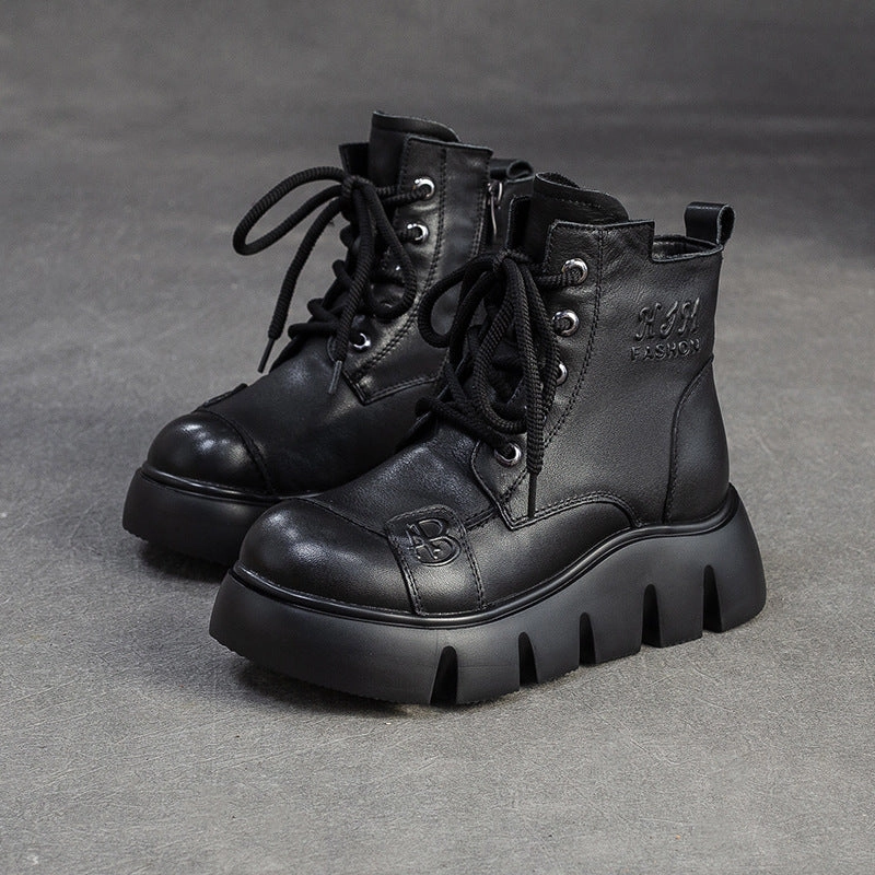 Snow Studs For Boots Women's Retro Plain leather Platform Furred Snow Boots