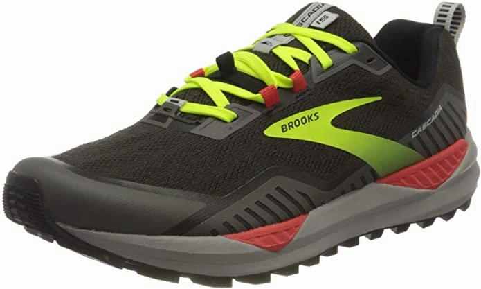 Men's Brooks Cascadia 15, Black/Raven/Cherry Tomato, 7.5 D Medium Trail Running Shoes Zappos